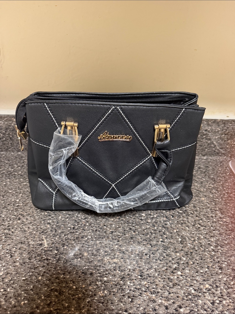 Black Quilted Tote/crossbody Bag with Gold Hardware